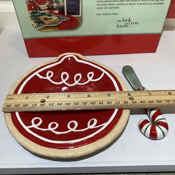 New Fitz and Floyd Santa’s Kitchen Snack Plate & Spreader Ornament CandyCane NIB - Picture 7 of 10